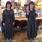 店内で女性が写真を撮っている。